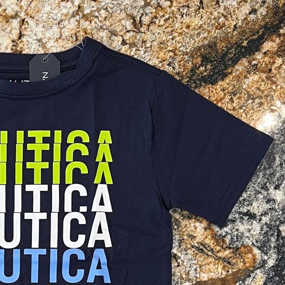 NWT Nautica Boy's Navy W/Multiple Logo Graphic T-Shirt - SIZE M(5) - Picture 4 of 7